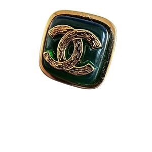 Chanel Square Gold and Green Earrings with Box